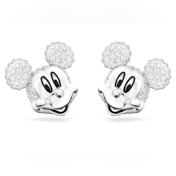 Swarovski Jewelry - NIB Swarovski Silver Mickey Mouse Crystal Studs in White Rhodium